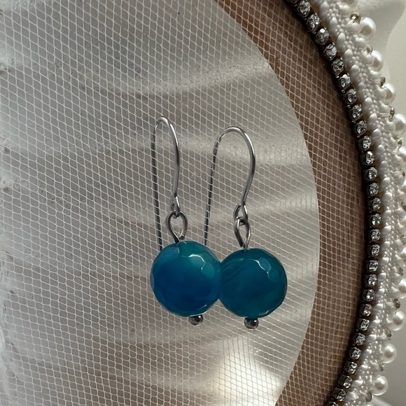 Blue Agate Stainless Steel Drop Earrings - Picture 2 of 12